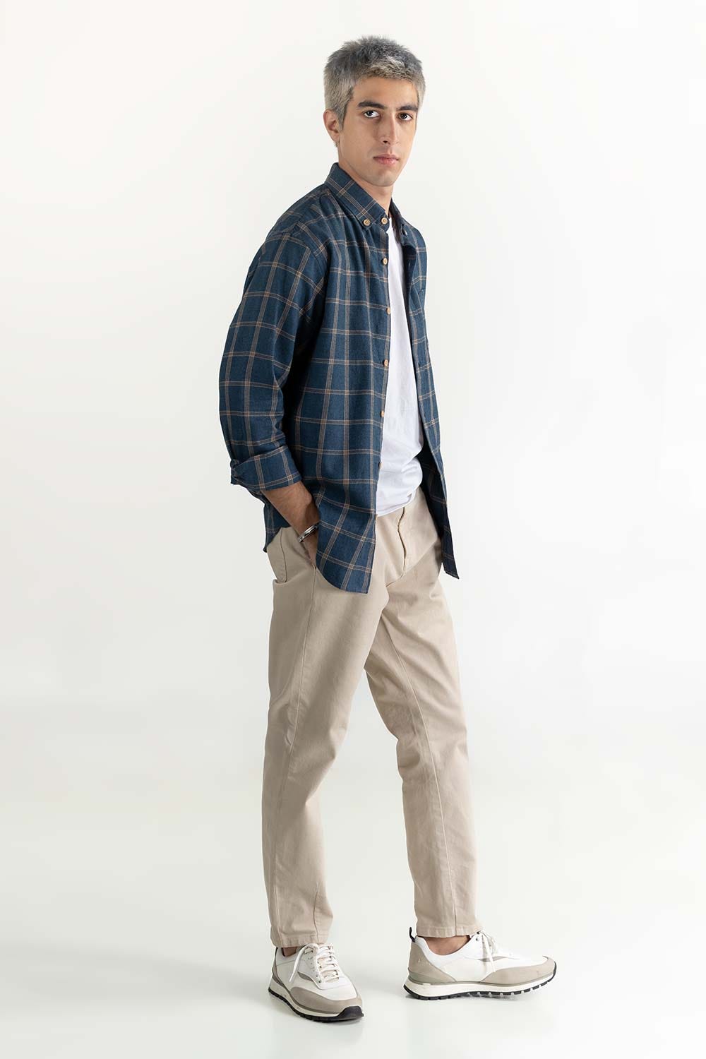 Deep Blue Checkered Button-Down Shirt 224-117-026