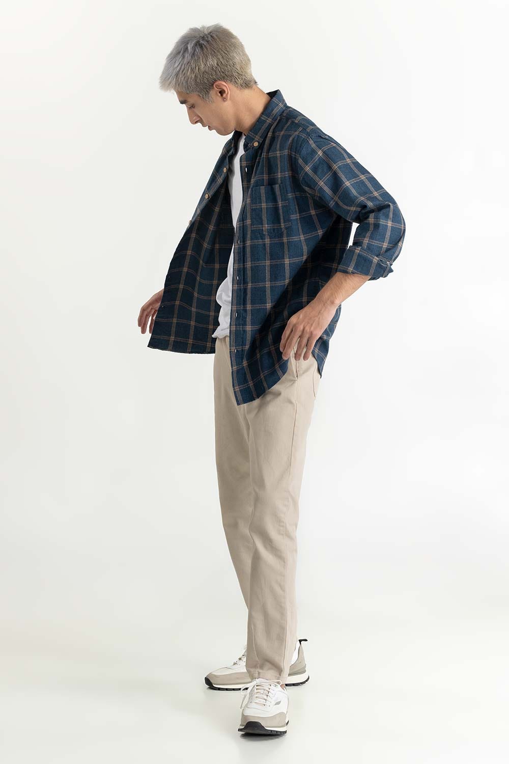 Deep Blue Checkered Button-Down Shirt 224-117-026