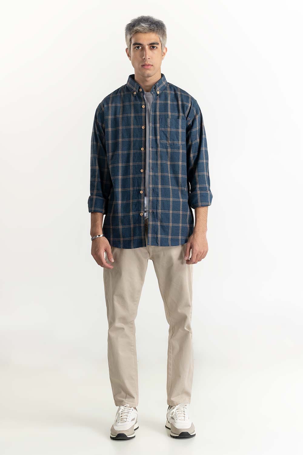 Deep Blue Checkered Button-Down Shirt 224-117-026