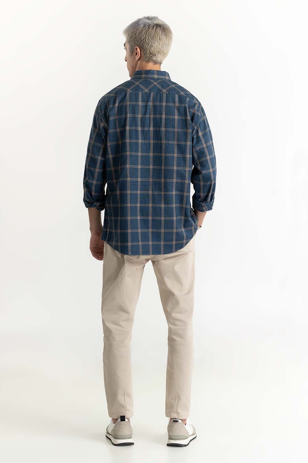 Deep Blue Checkered Button-Down Shirt 224-117-026