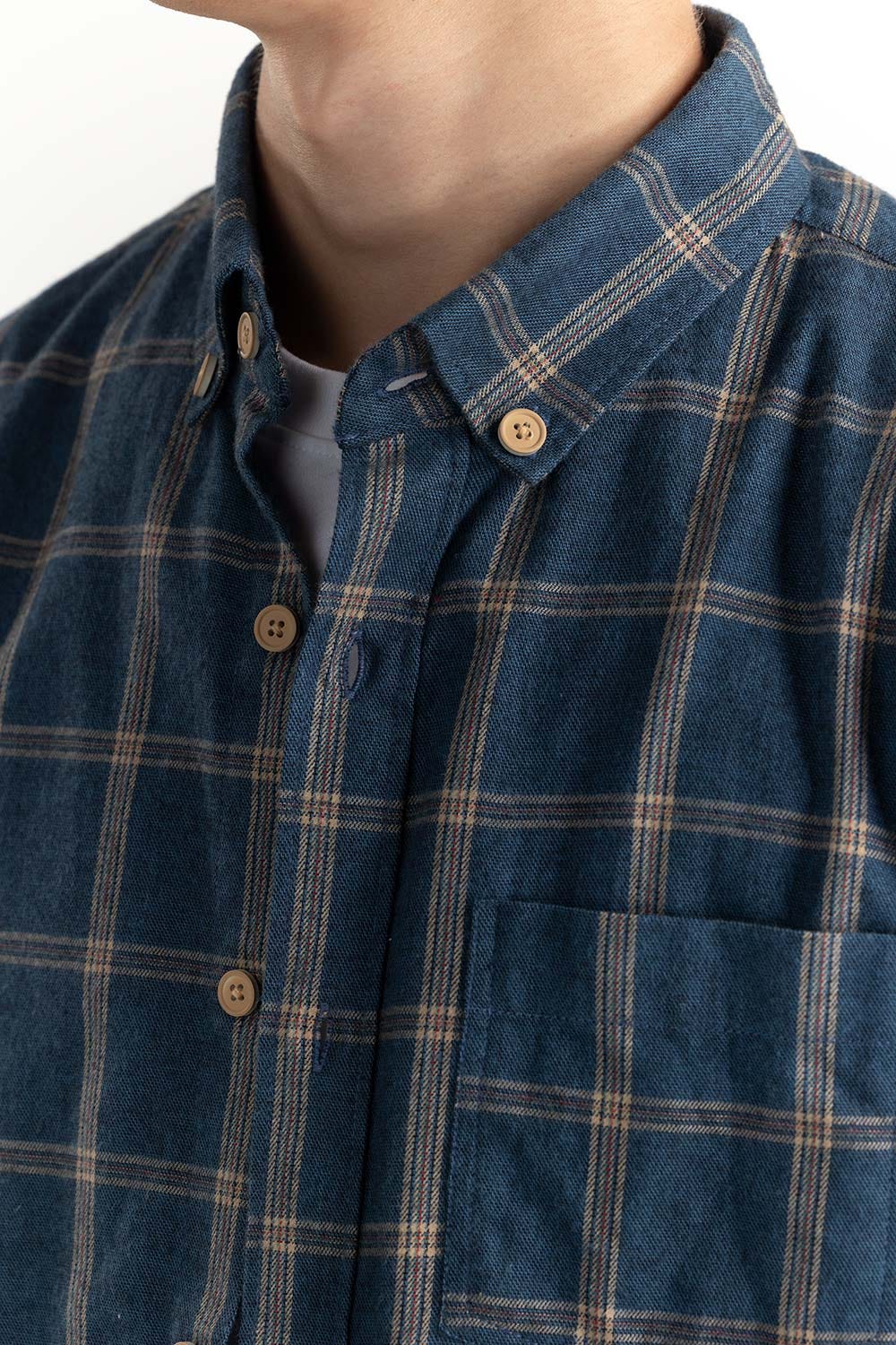 Deep Blue Checkered Button-Down Shirt 224-117-026