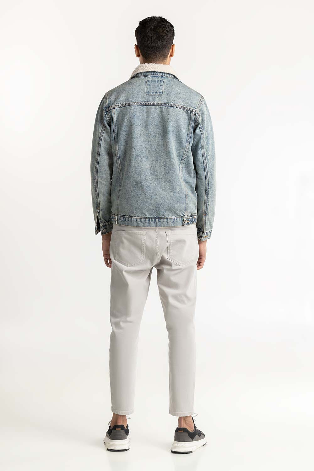 Blue Denim Jacket With Faux Shearling 224-110-032