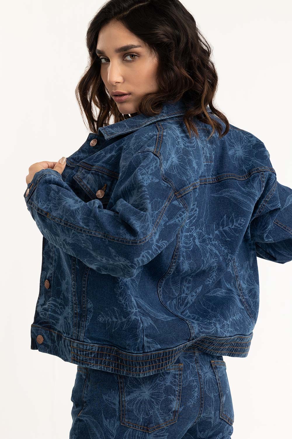 Discharge Print Denim Jacket 224-210-099
