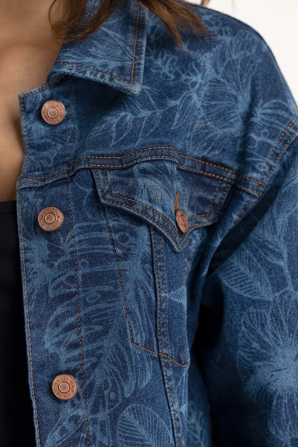 Discharge Print Denim Jacket 224-210-099