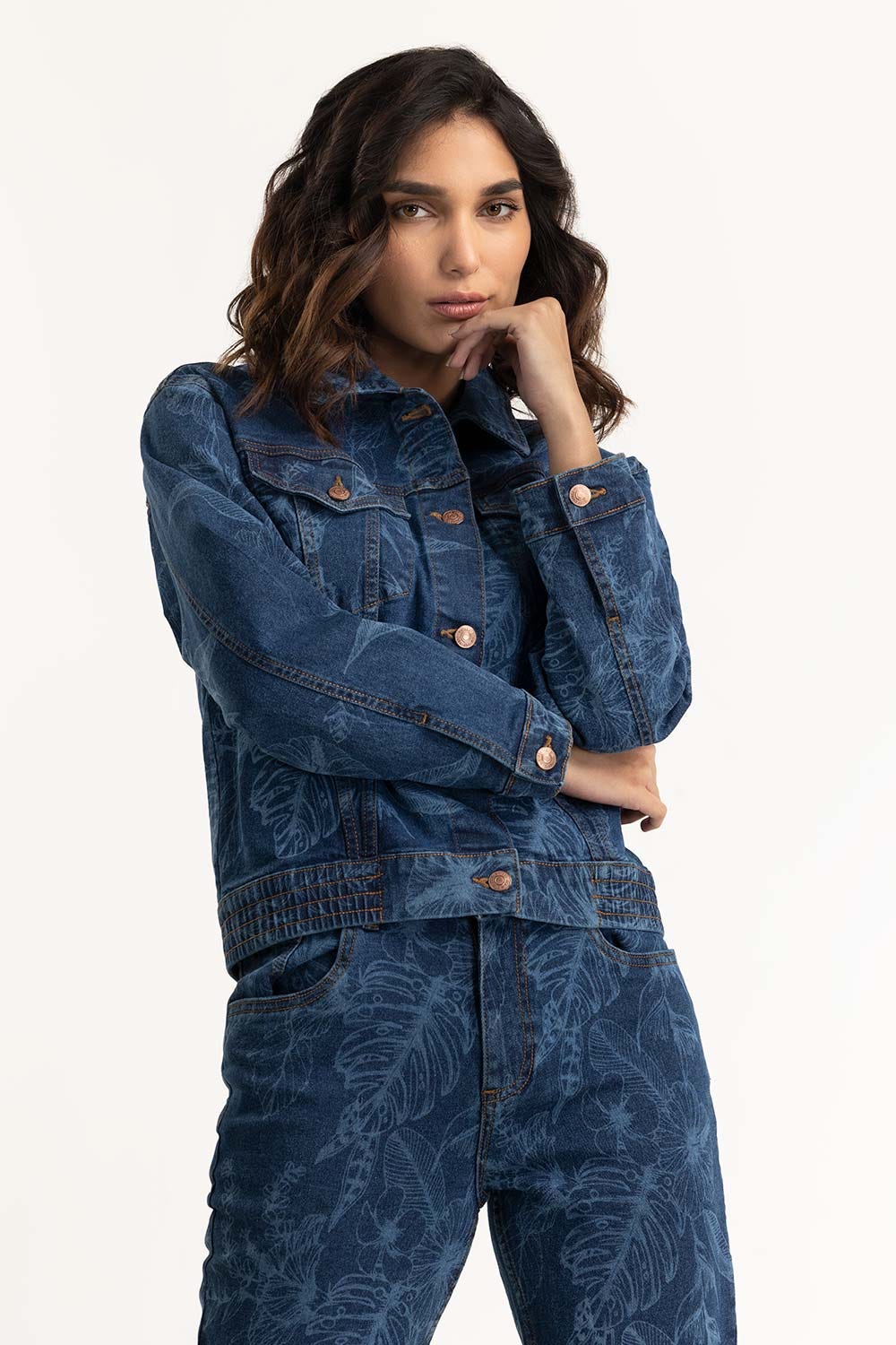 Discharge Print Denim Jacket 224-210-099