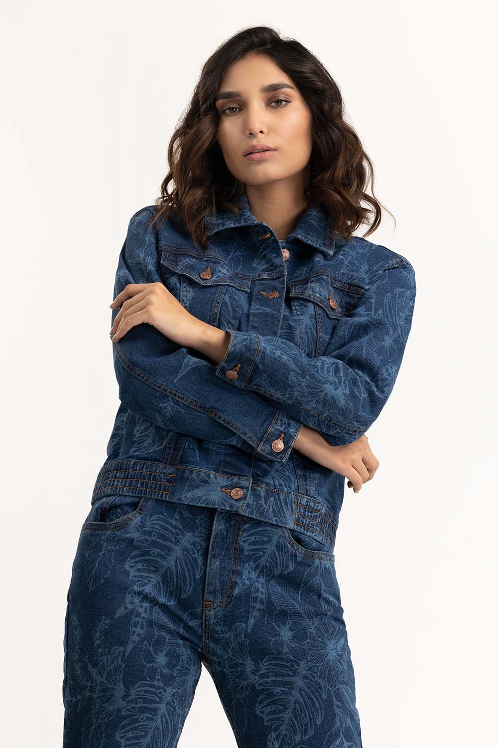 Discharge Print Denim Jacket 224-210-099