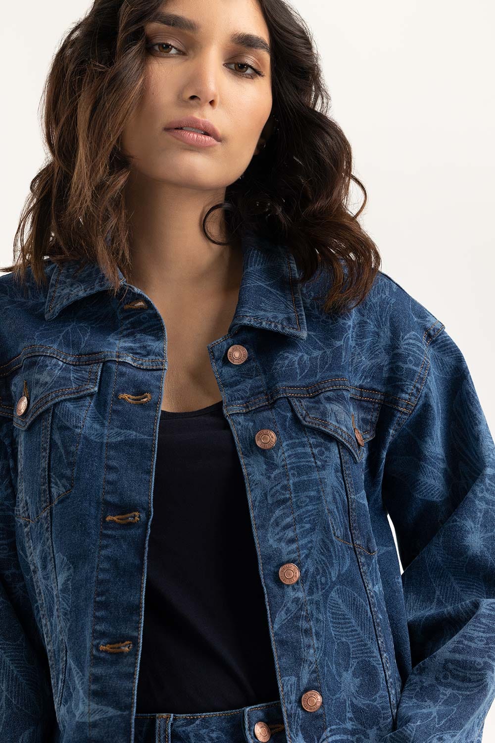 Discharge Print Denim Jacket 224-210-099