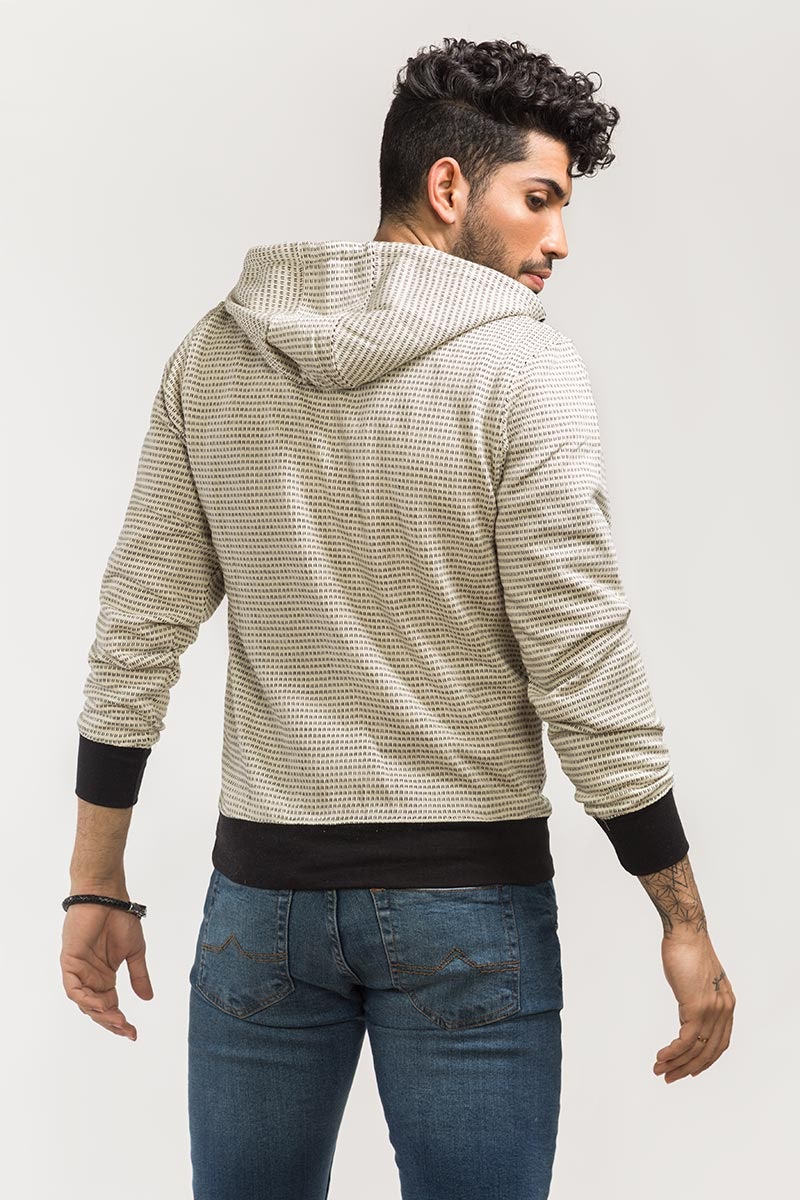 Ecru-Black Zipper Jacket JKT-HZJ-D35-01