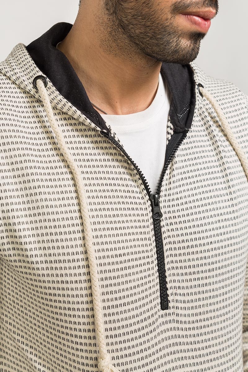 Ecru-Black Zipper Jacket JKT-HZJ-D35-01