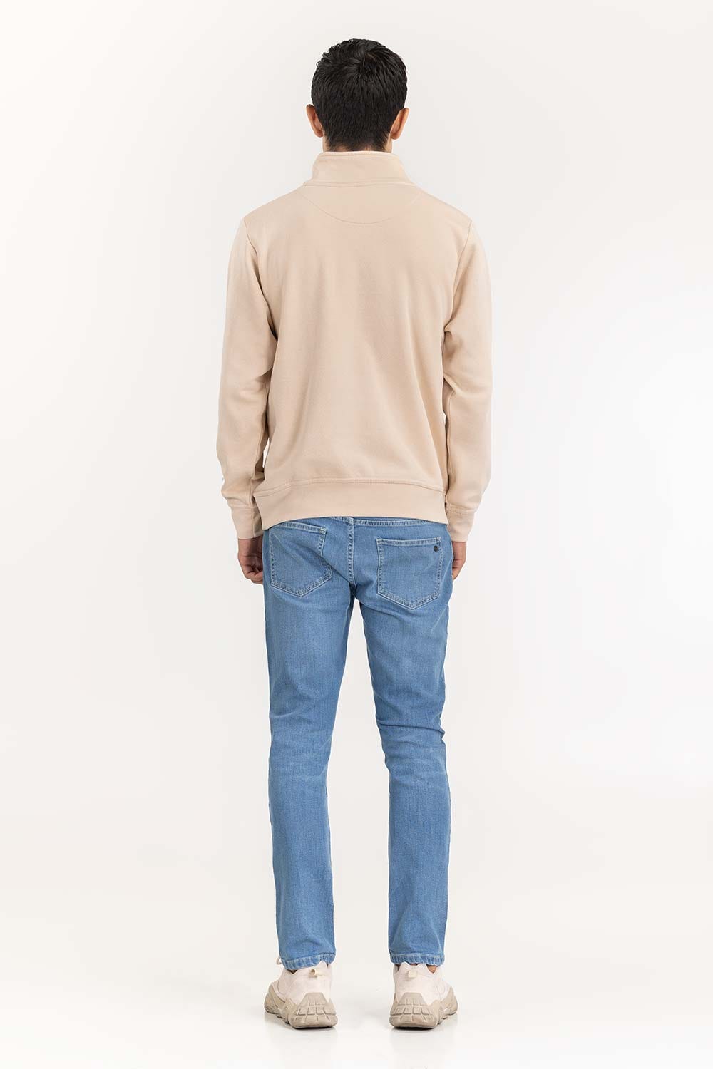 Ecru Basic Quarter Zip Mock Neck SweatShirt JKT-KNTMNZ22-089