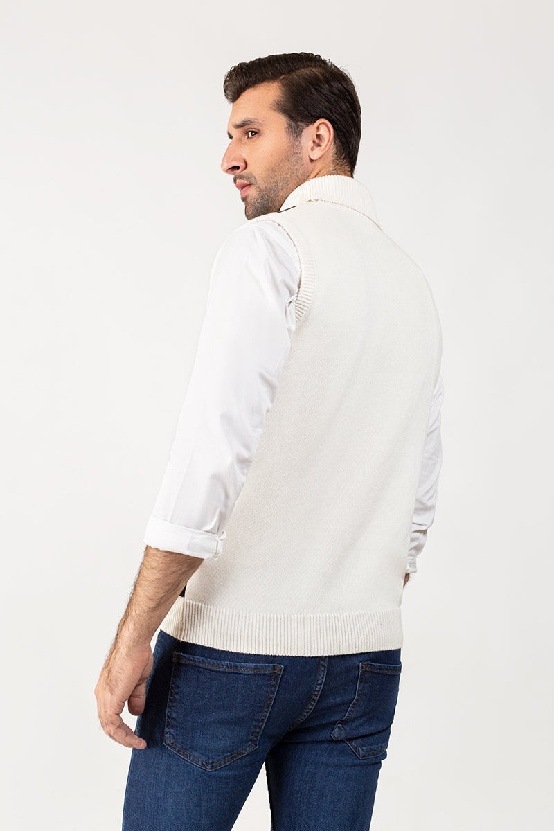 Ecru Black Sleeveless Sweater SL-SWT-FD-24-01