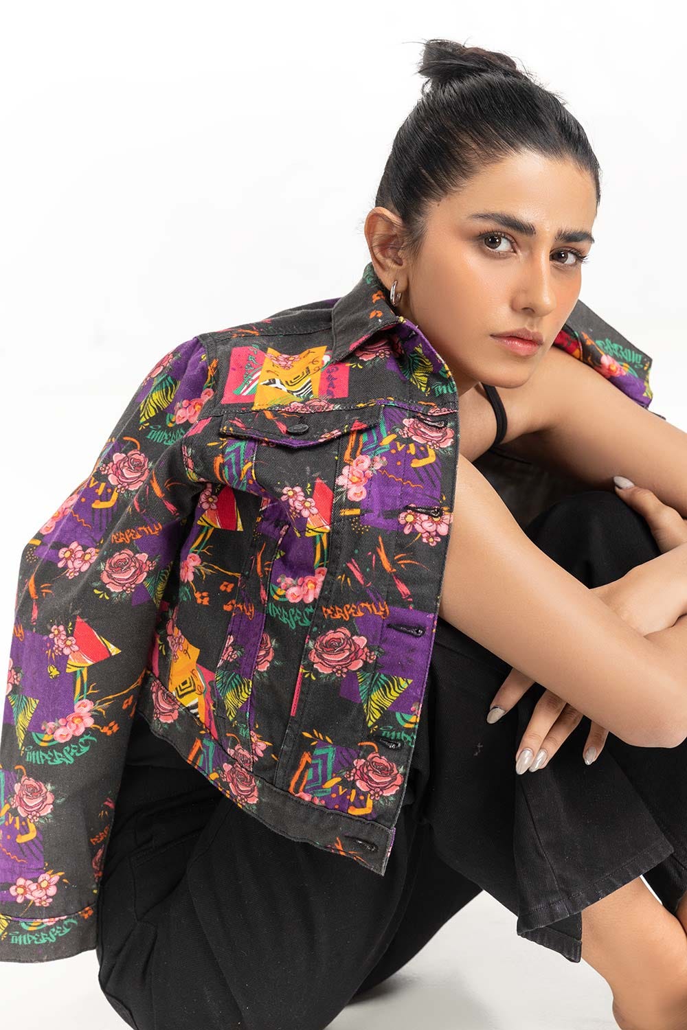 Flower Print Non Denim Jacket 224-210-098