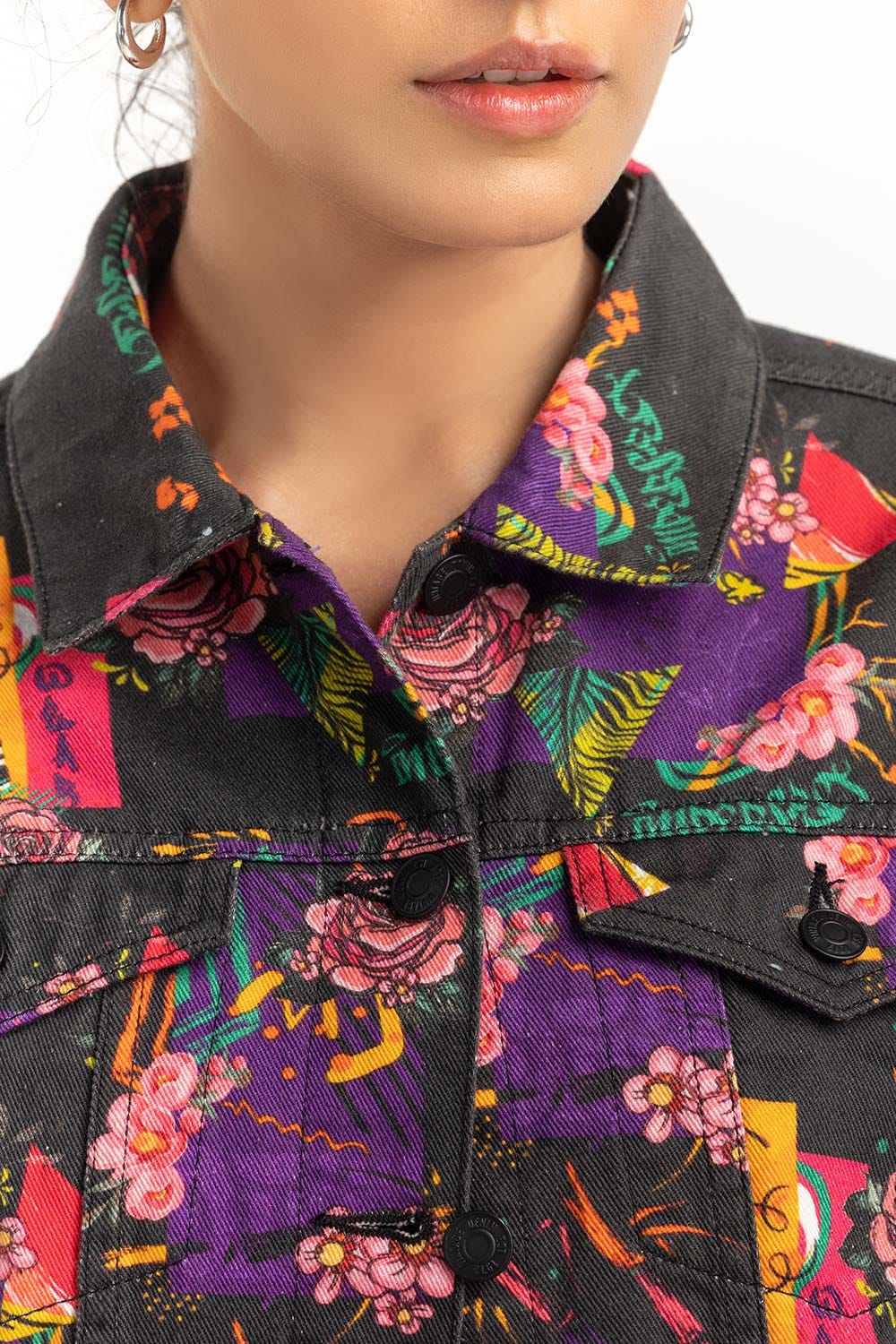 Flower Print Non Denim Jacket 224-210-098