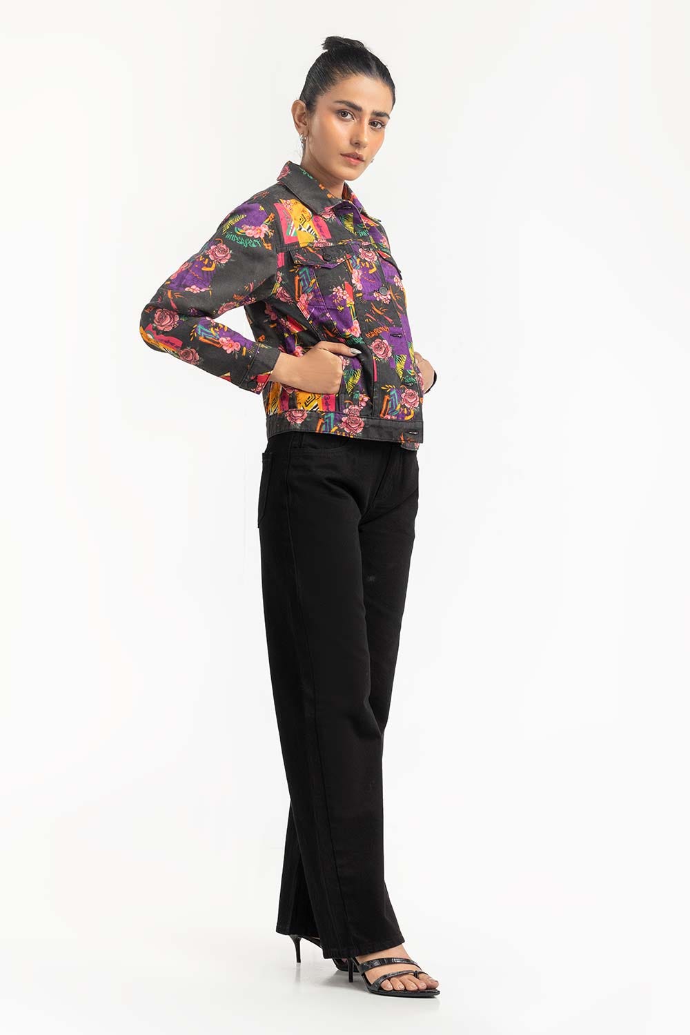 Flower Print Non Denim Jacket 224-210-098