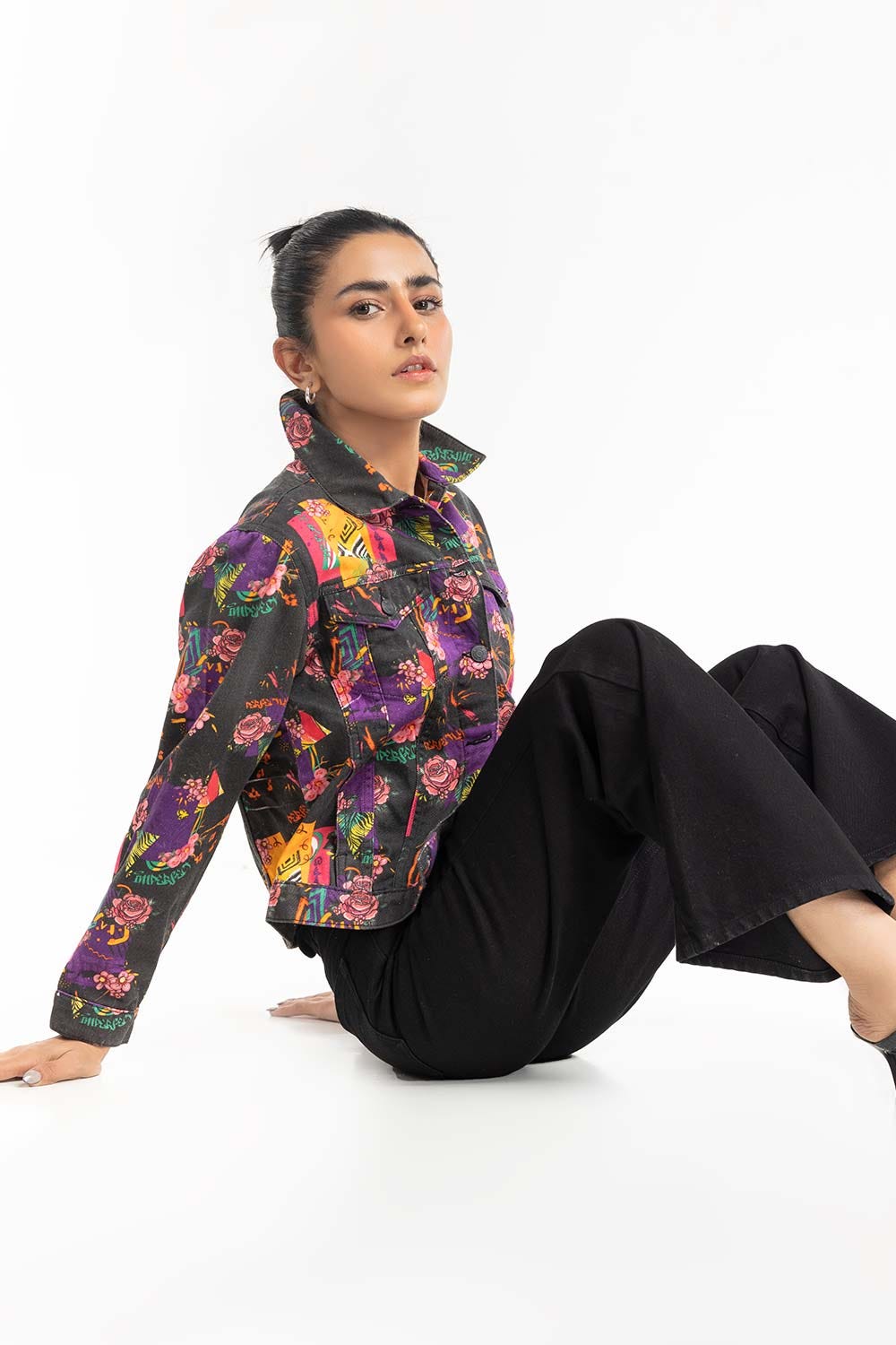 Flower Print Non Denim Jacket 224-210-098