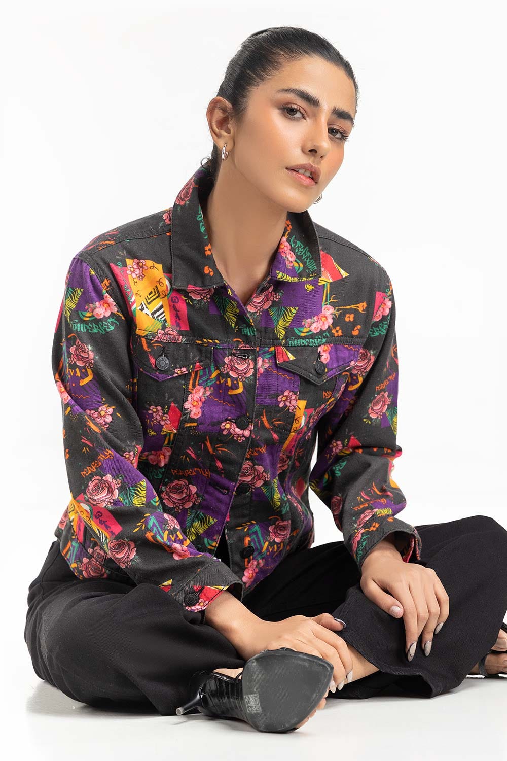Flower Print Non Denim Jacket 224-210-098