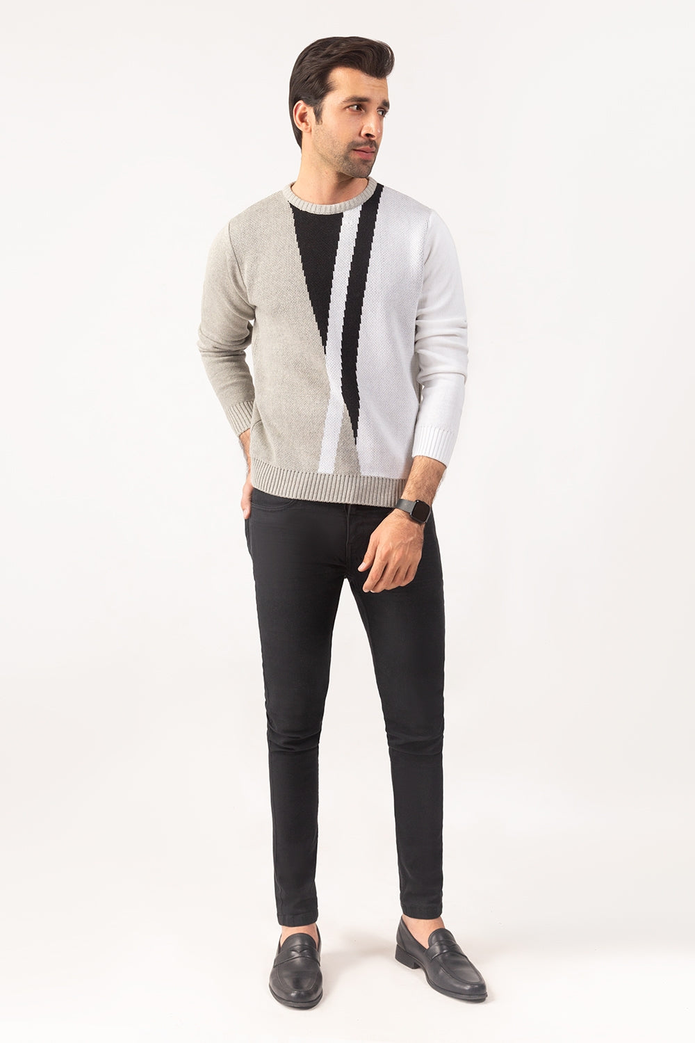Grey White Fashiion Sweater FS-SWT-FD-293-01