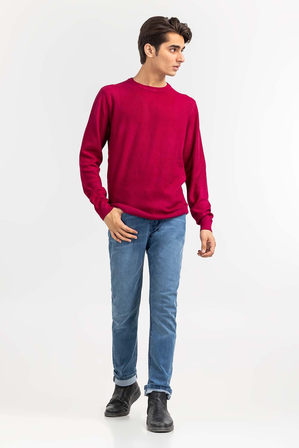 Fuchsia Textured Crew Neck Sweater SWT-FFSCN22-241