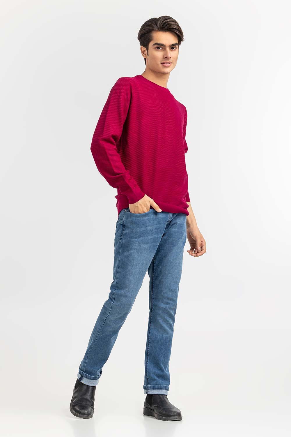 Fuchsia Textured Crew Neck Sweater SWT-FFSCN22-241