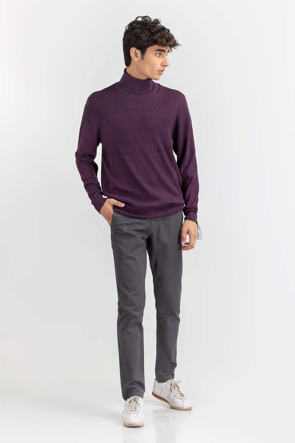 Fuchsia Textured Crew Neck Sweater SWT-FFSCN22-243