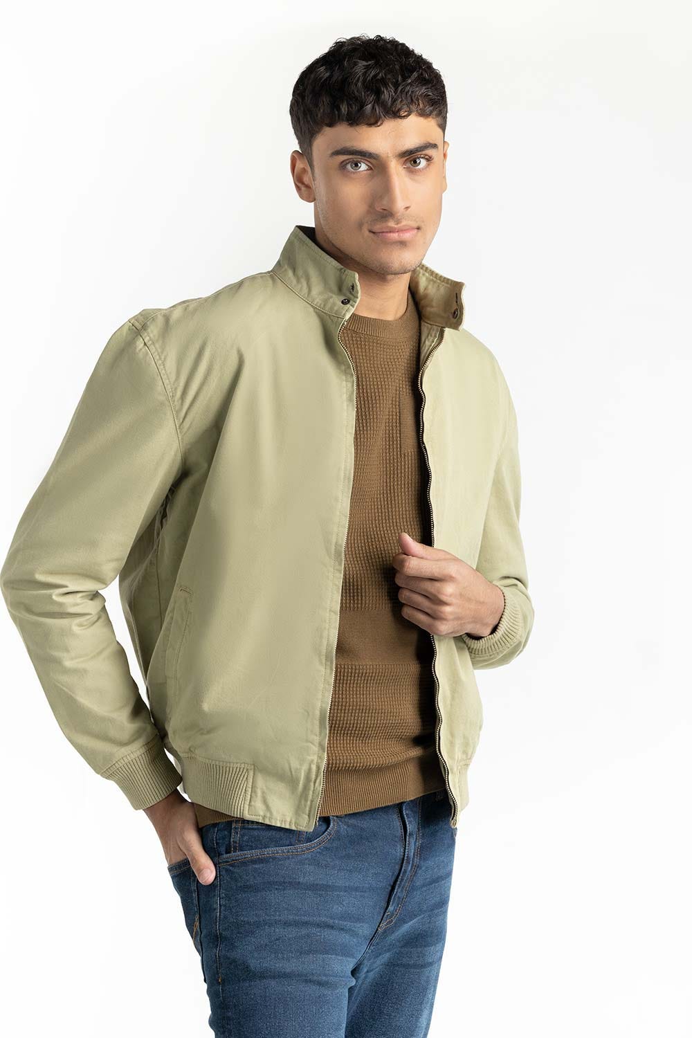 Olive Geometric Sweater 224-111-026