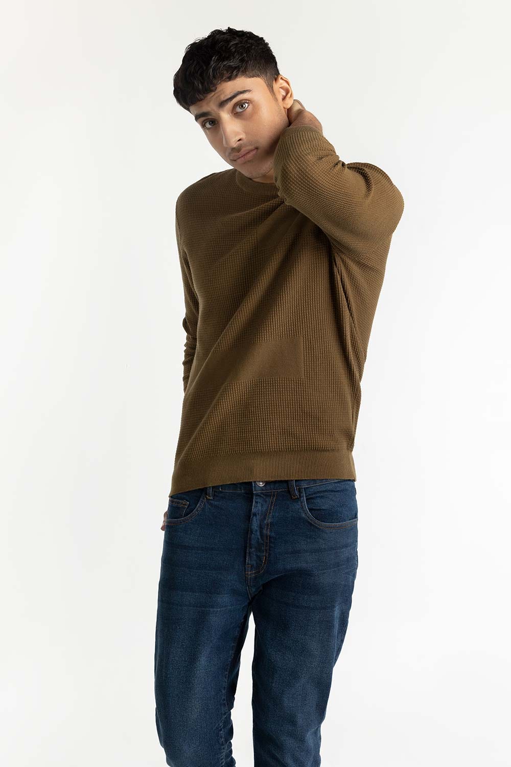 Olive Geometric Sweater 224-111-026