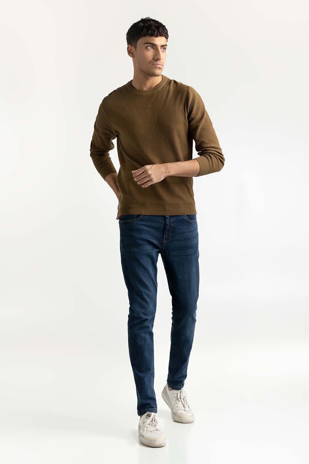 Olive Geometric Sweater 224-111-026