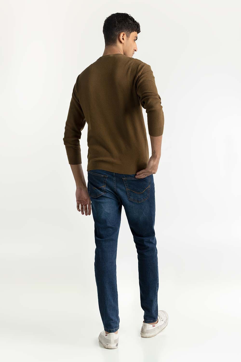 Olive Geometric Sweater 224-111-026