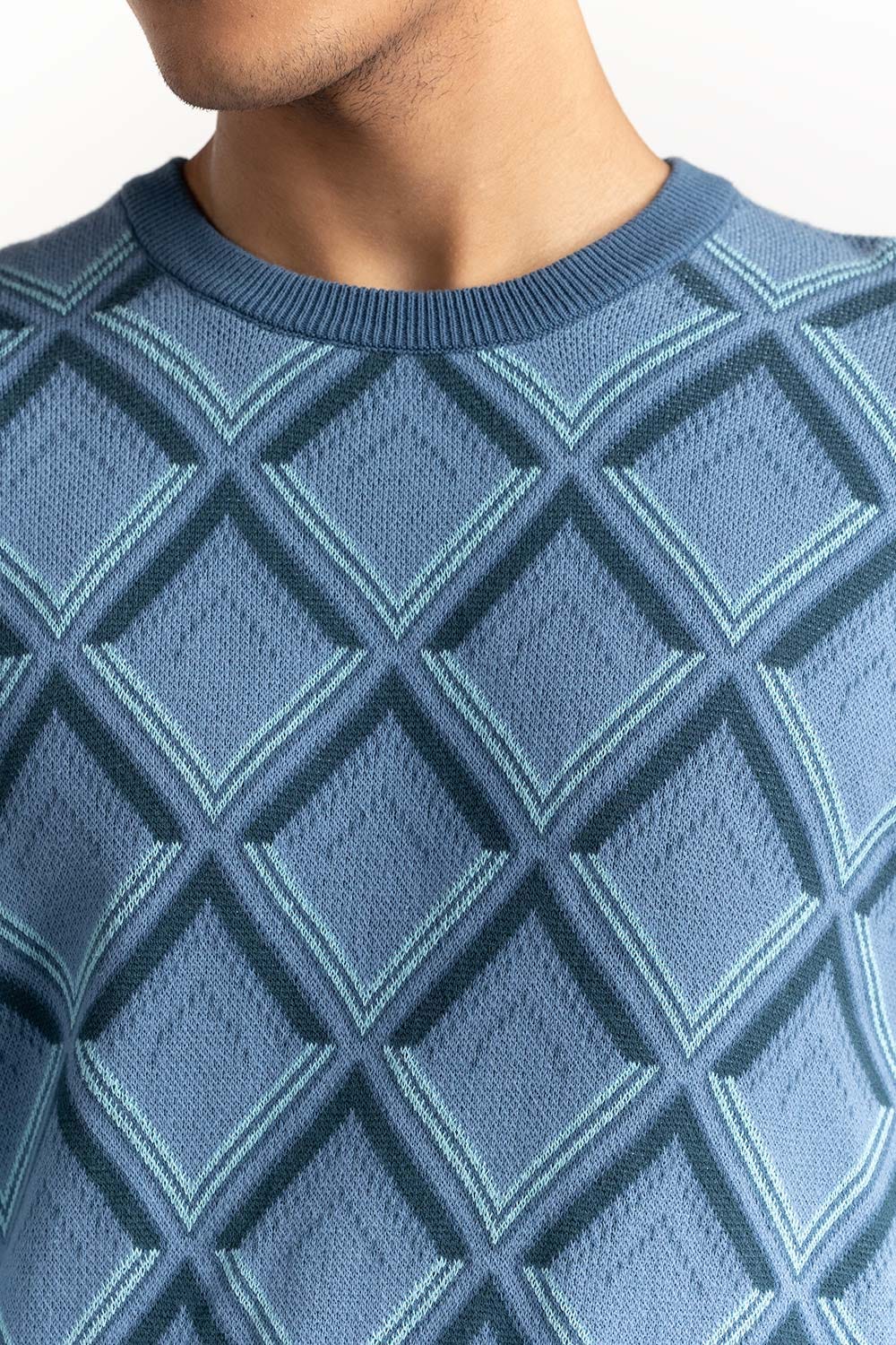 Blue Geometric Sweater 224-111-059