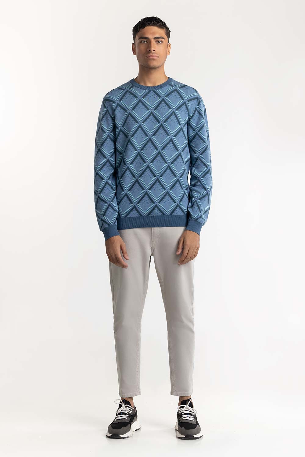 Blue Geometric Sweater 224-111-059