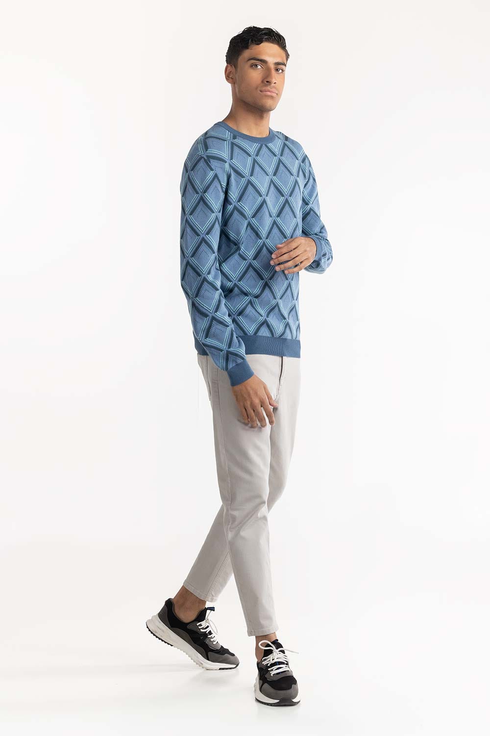 Blue Geometric Sweater 224-111-059