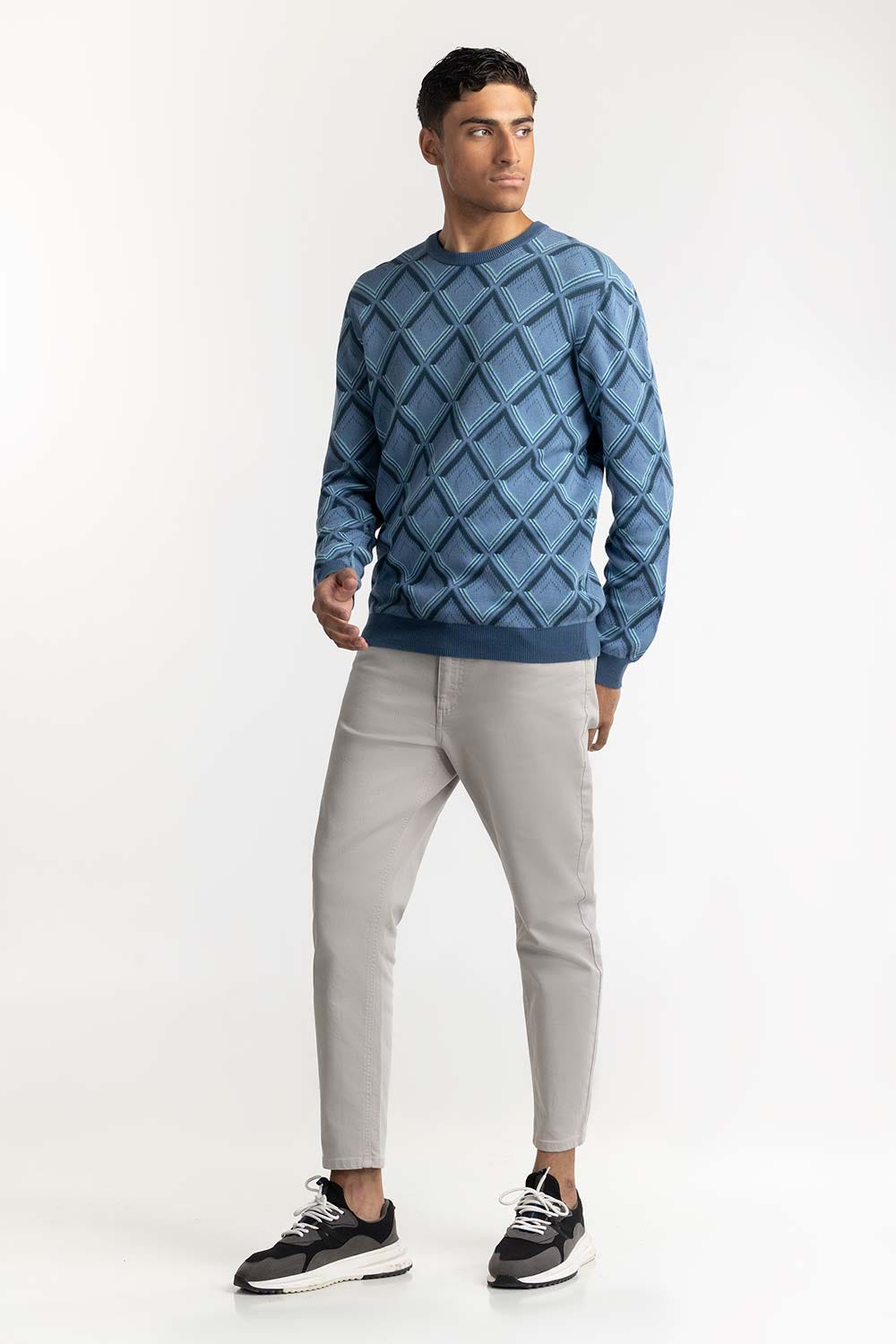 Blue Geometric Sweater 224-111-059