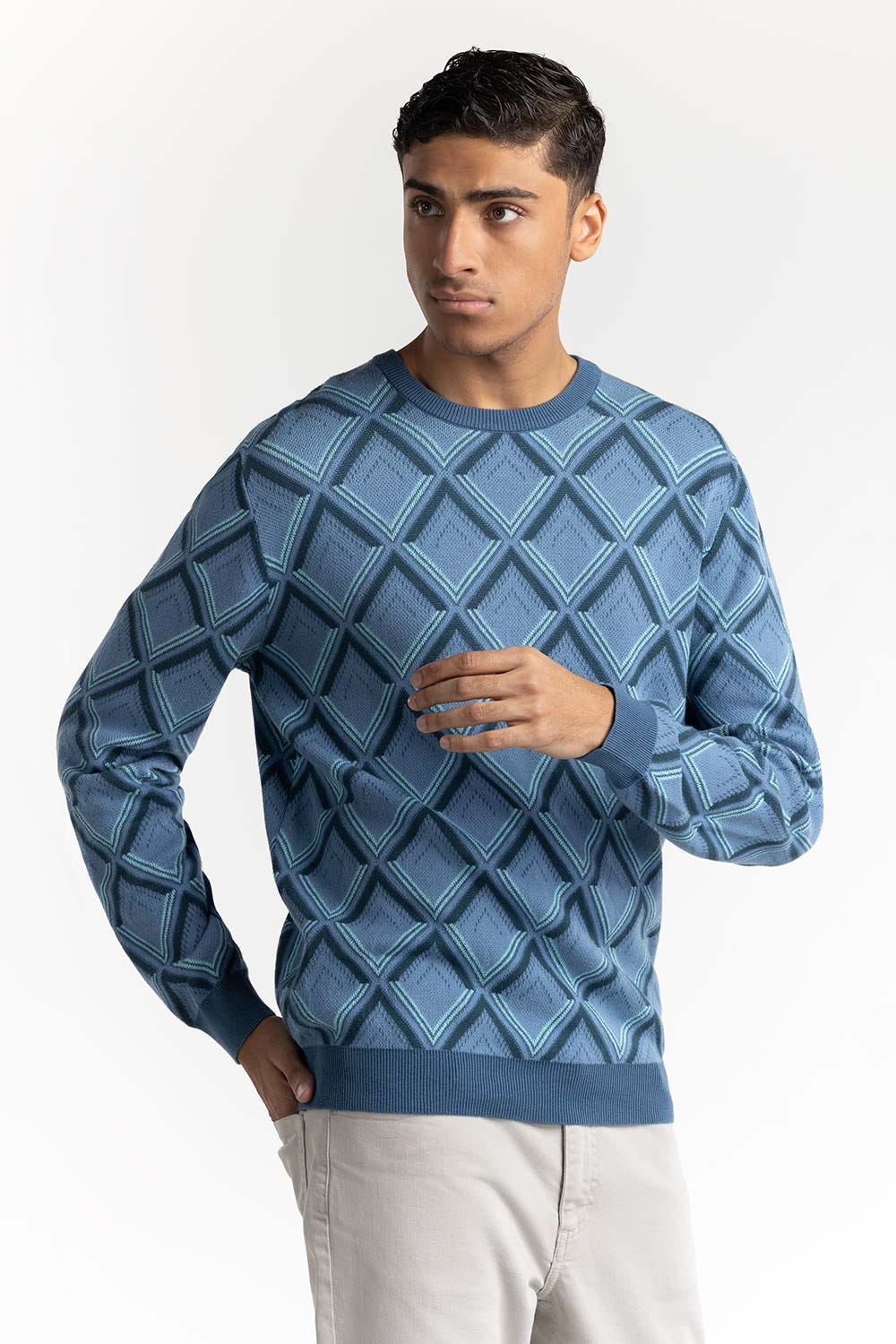 Blue Geometric Sweater 224-111-059