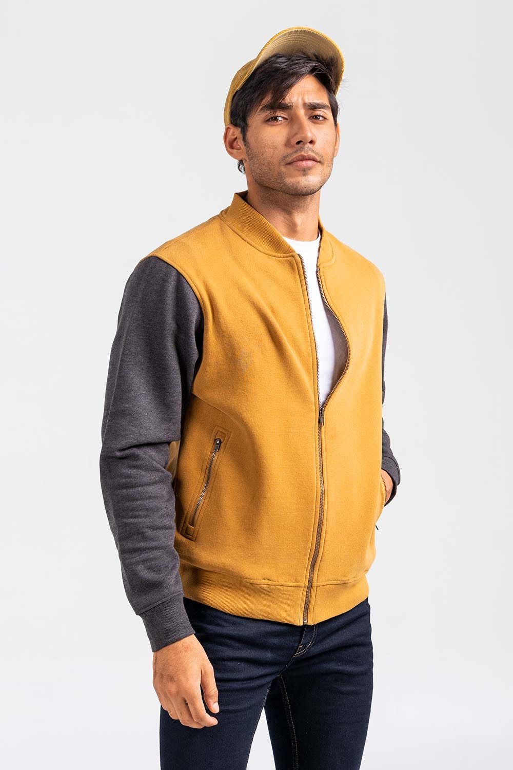 Gold-Grey Mock Neck Zipper Jacket JKT-MNZ-81-02