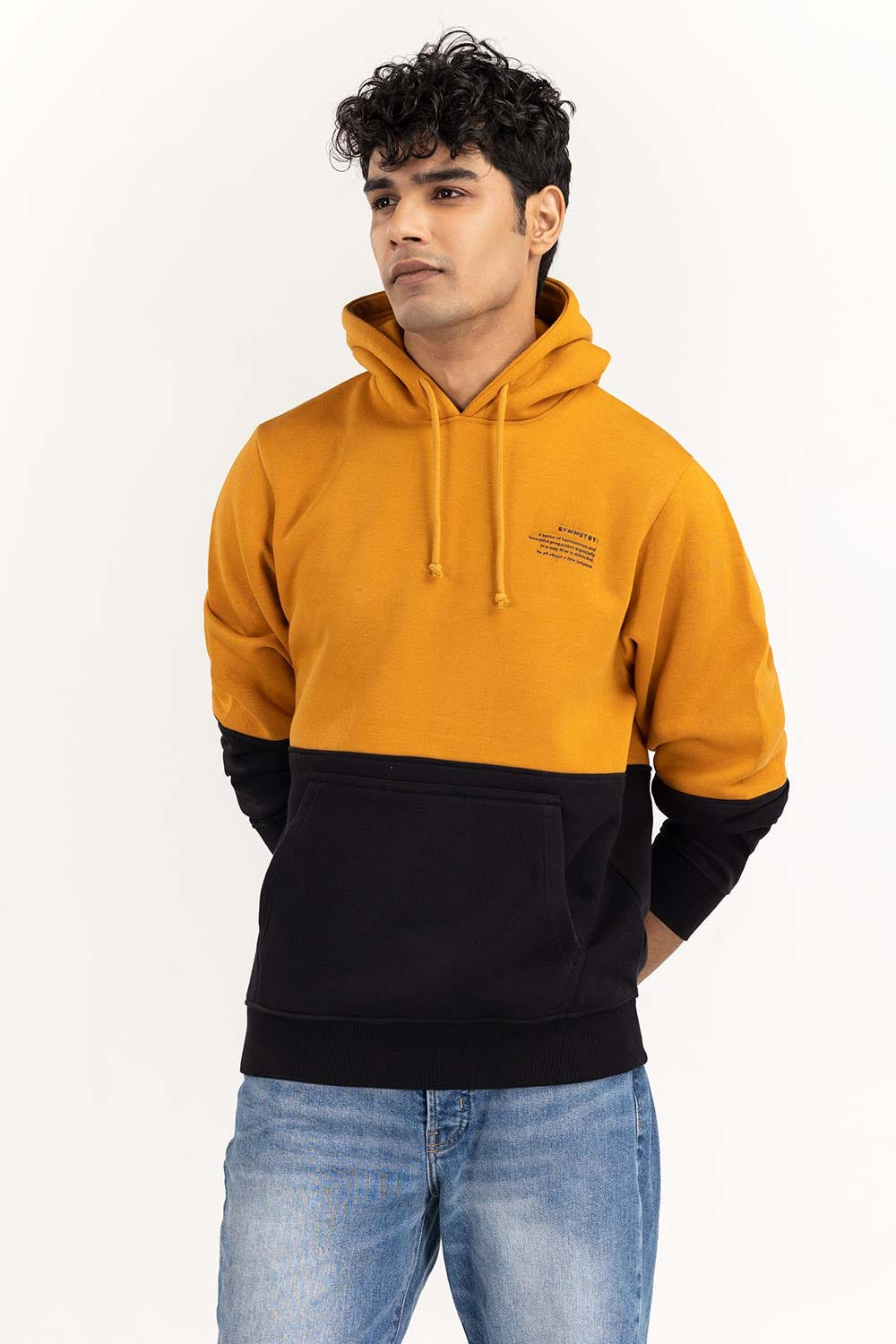Gold Color Block Basic PullOver Hoodie JKT-KNTPOH22-049