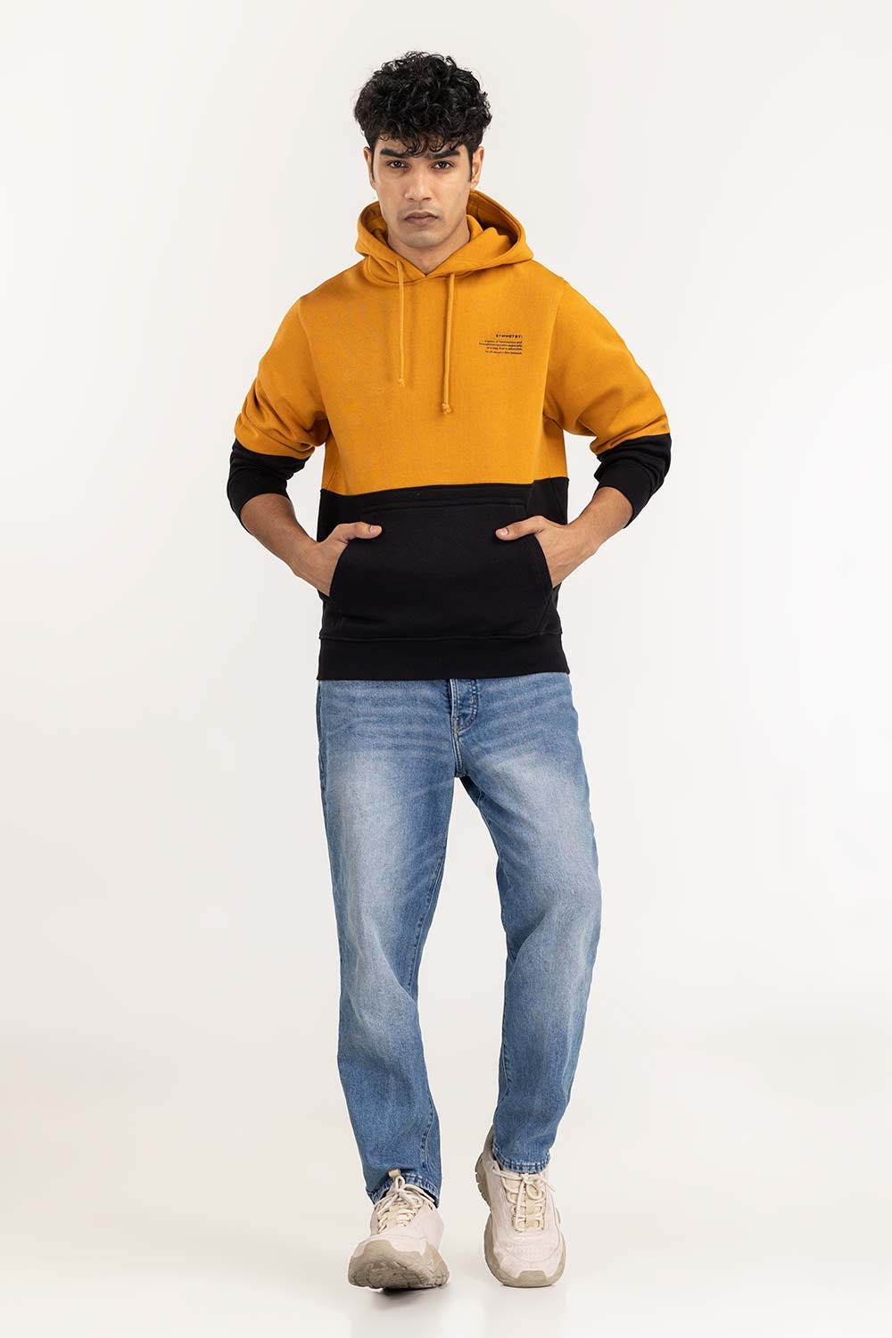 Gold Color Block Basic PullOver Hoodie JKT-KNTPOH22-049