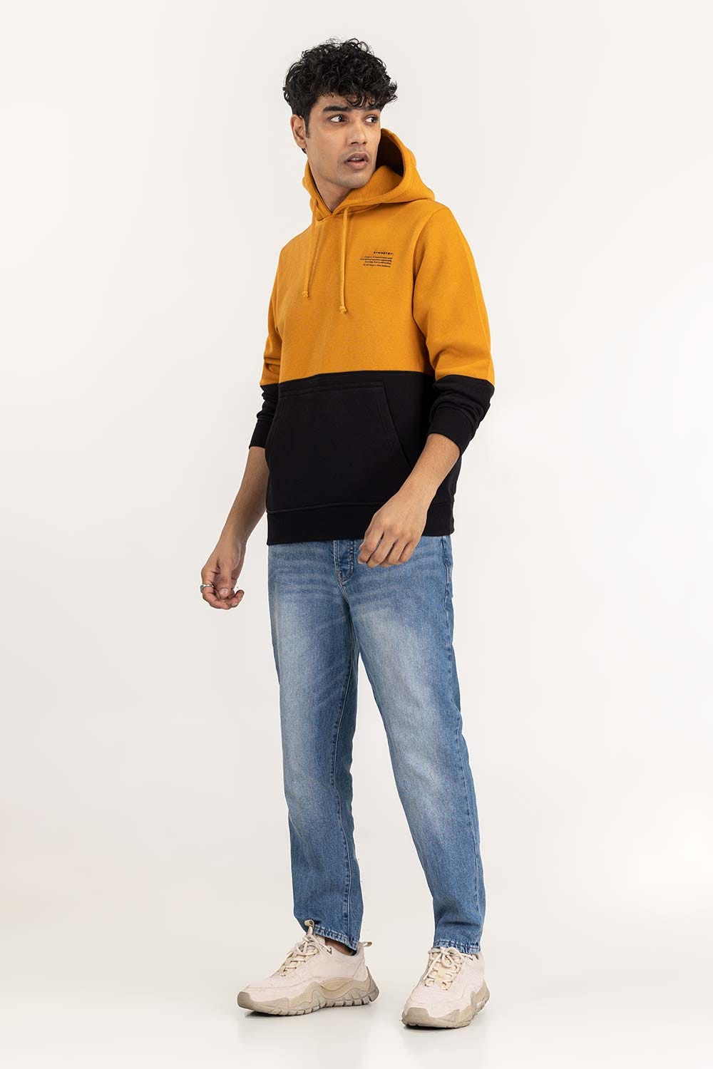 Gold Color Block Basic PullOver Hoodie JKT-KNTPOH22-049
