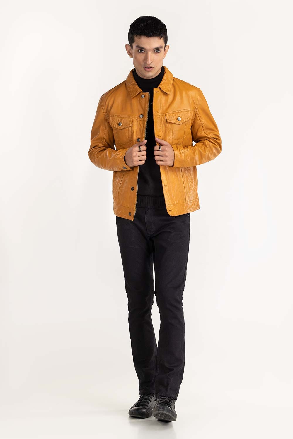 Gold Leather Trucker Jacket JKT-LTH22-046