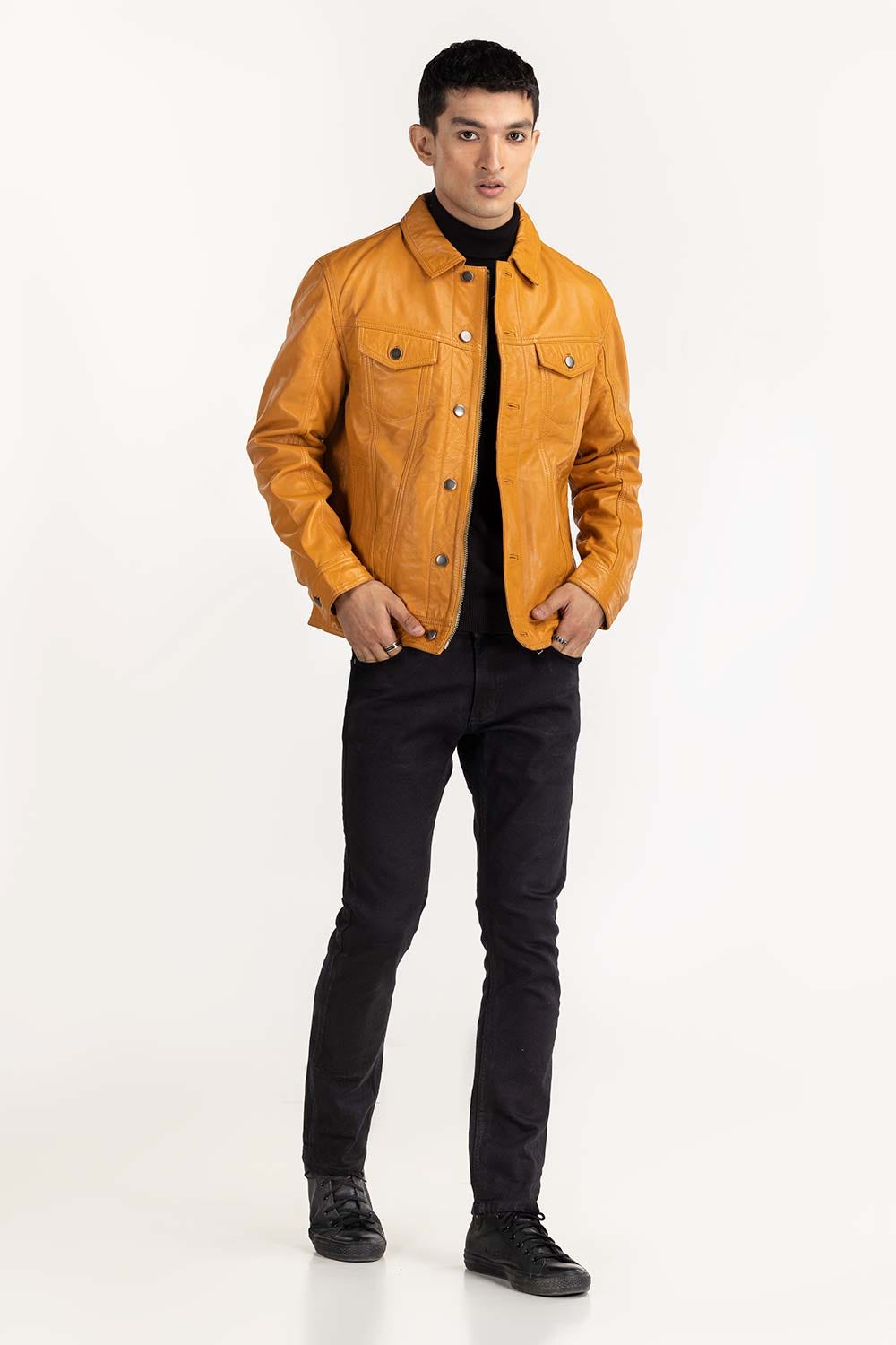 Gold Leather Trucker Jacket JKT-LTH22-046