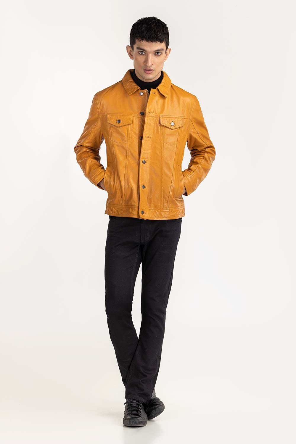 Gold Leather Trucker Jacket JKT-LTH22-046