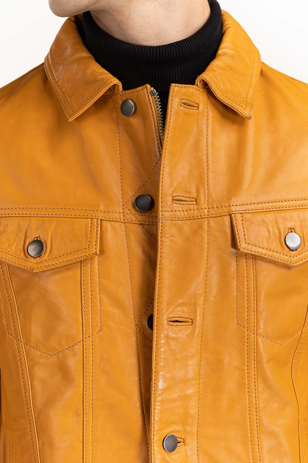 Gold Leather Trucker Jacket JKT-LTH22-046