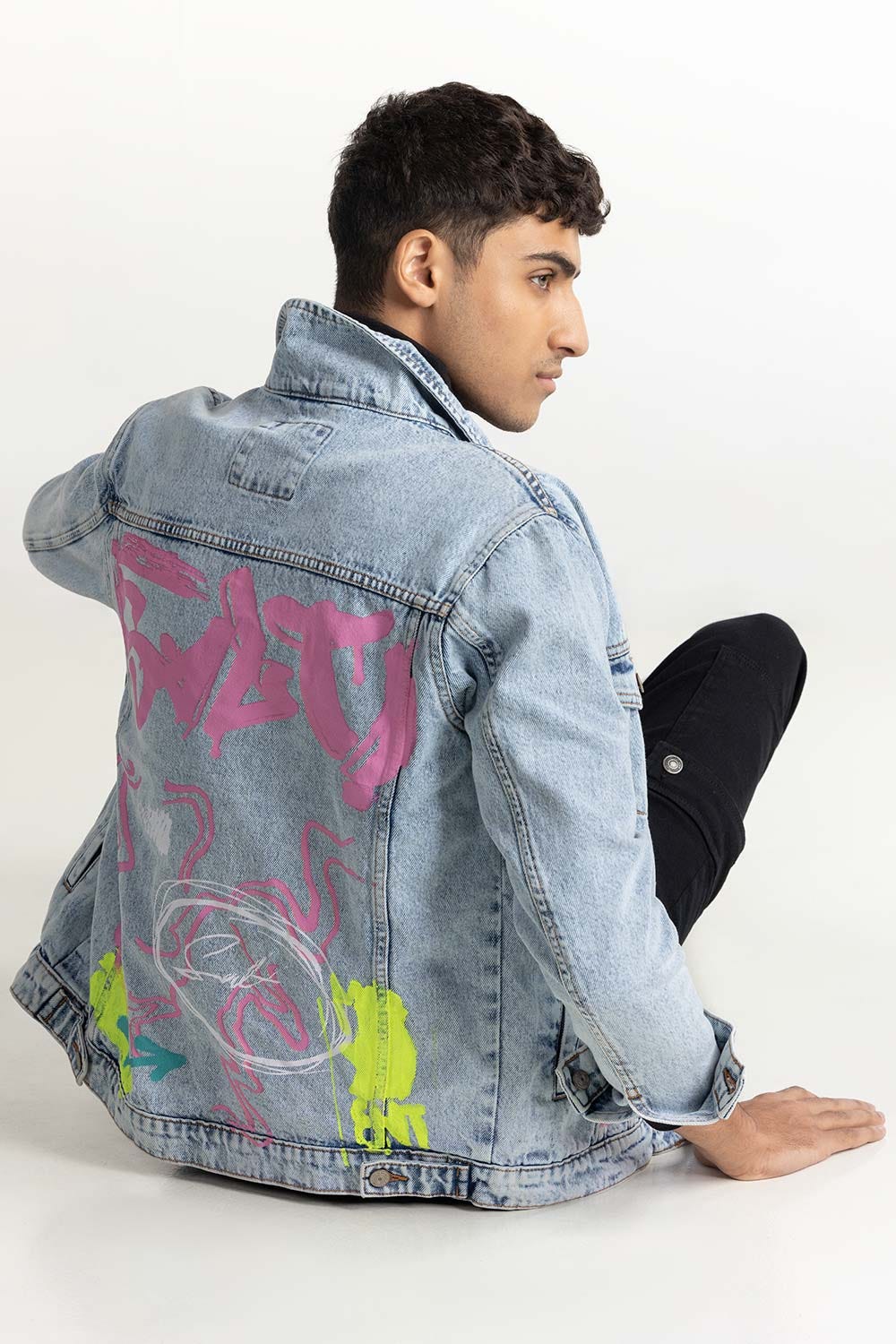 Graffiti Print Denim Jacket 224-110-034