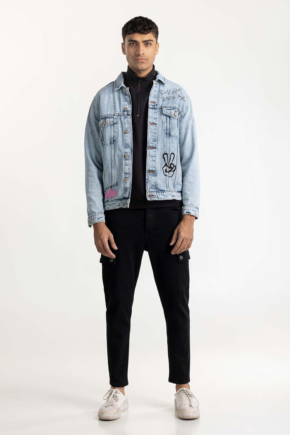 Graffiti Print Denim Jacket 224-110-034