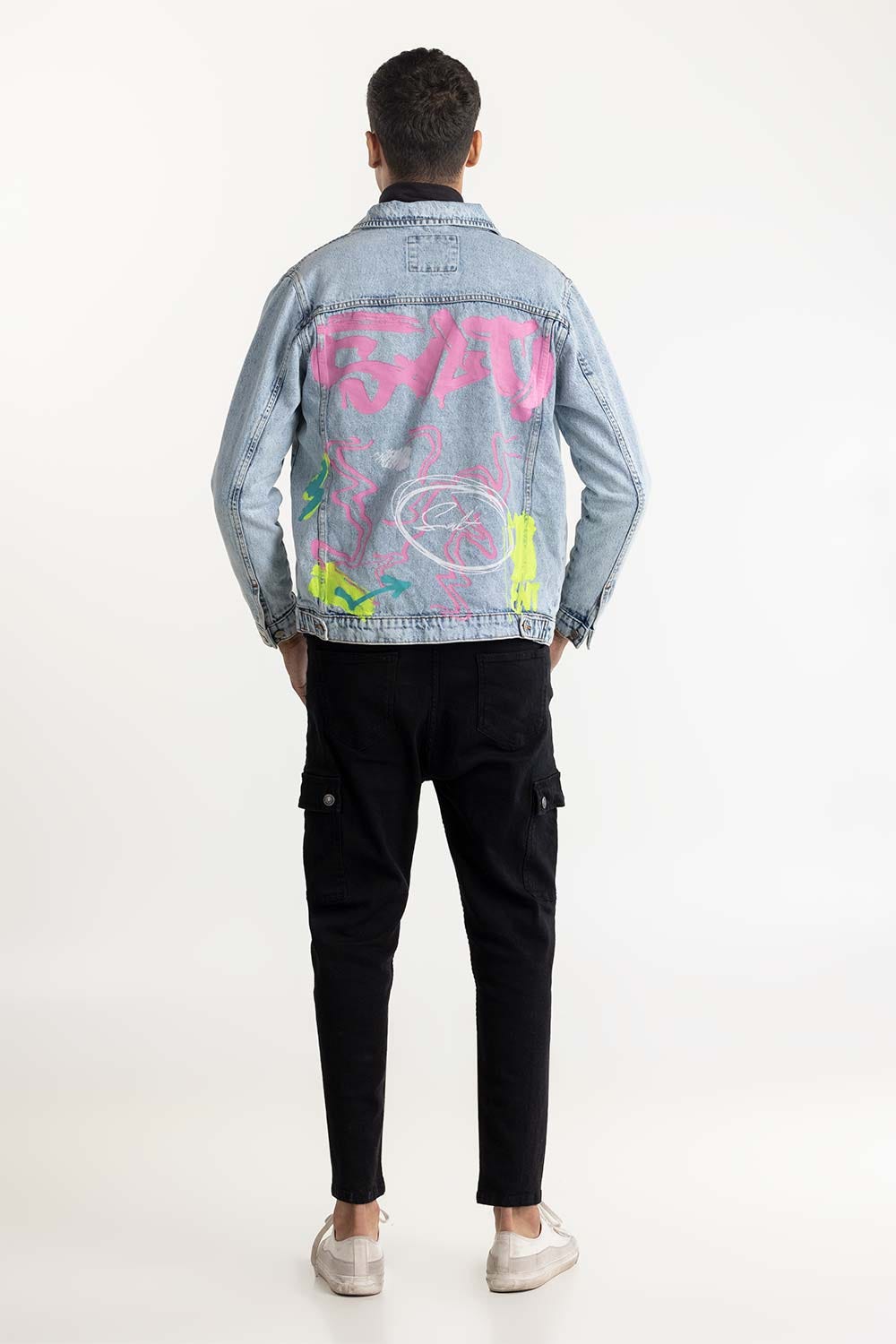 Graffiti Print Denim Jacket 224-110-034