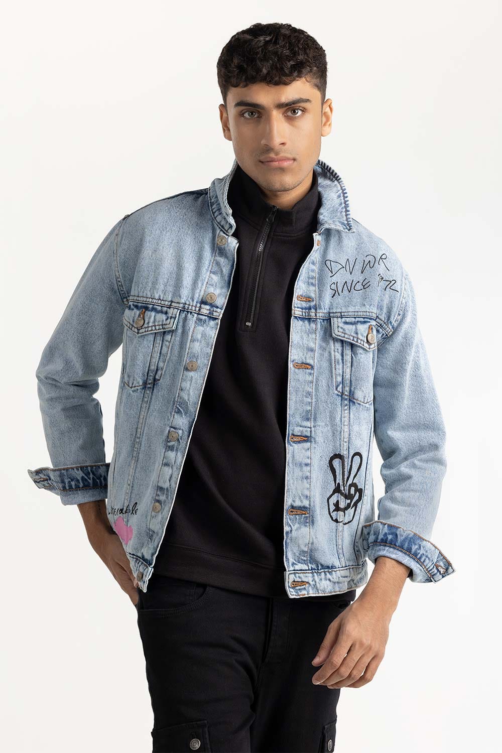 Graffiti Print Denim Jacket 224-110-034
