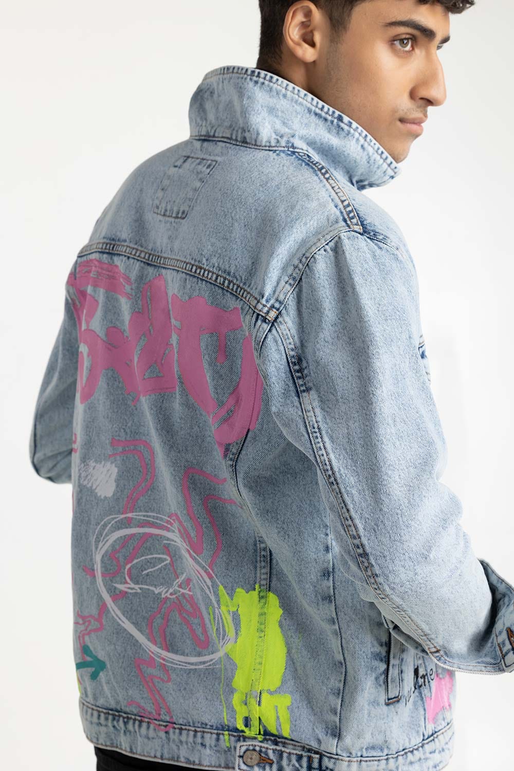 Graffiti Print Denim Jacket 224-110-034