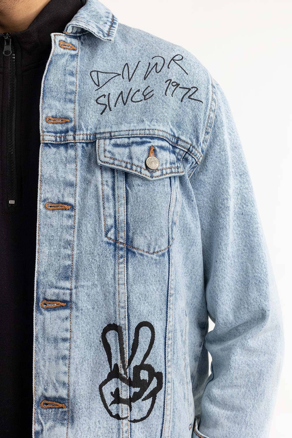 Graffiti Print Denim Jacket 224-110-034