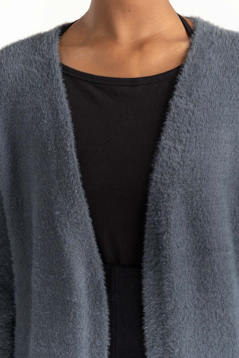 Grey Soft Knit Open Cardigan 224-211-060