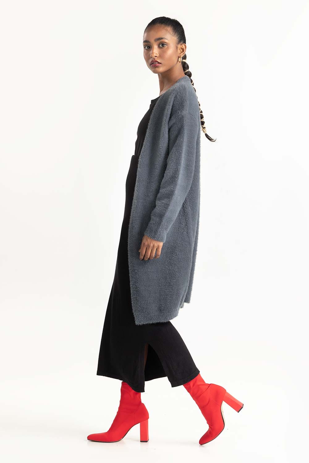 Grey Soft Knit Open Cardigan 224-211-060