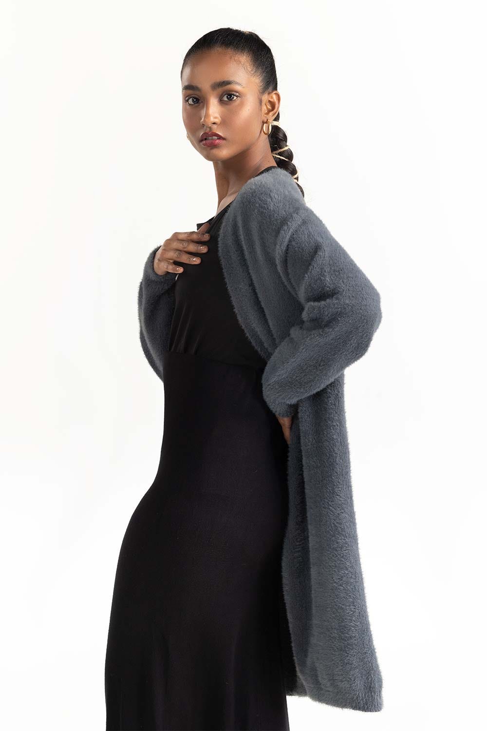 Grey Soft Knit Open Cardigan 224-211-060